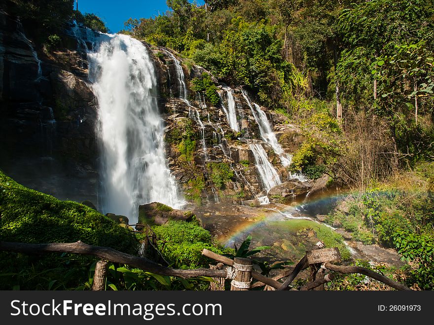 A beautiful waterfall with rainbow in the north of Thailand (Chiengmai)