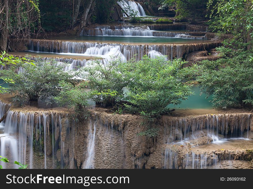 Beautiful Waterfall in Srinakarin Dam National Park , Kanchanaburi Province , Thailand