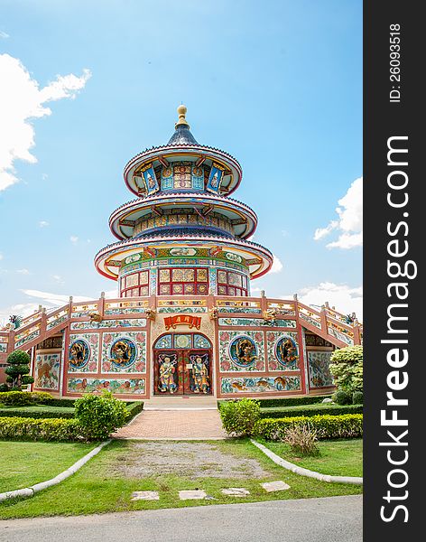 Chinese shrine with blue sky background