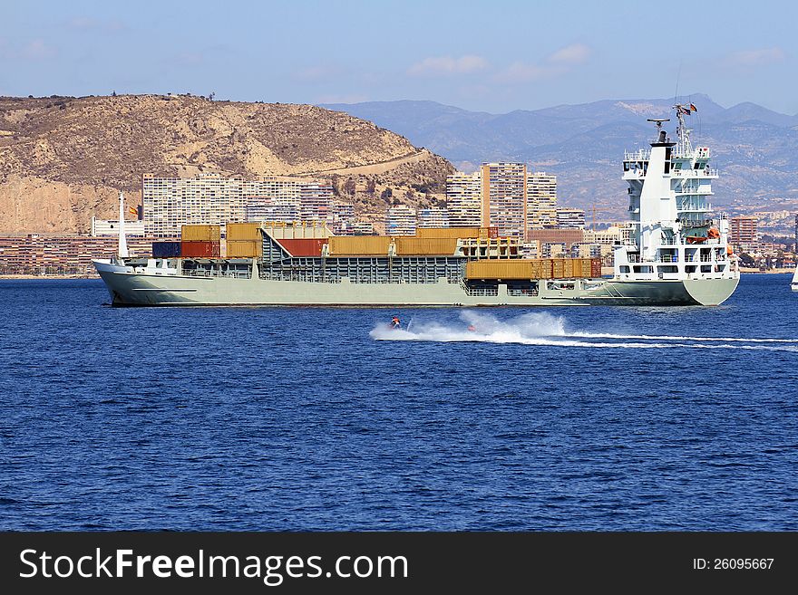 Carrier boat anchored in Alicante Bay. Carrier boat anchored in Alicante Bay