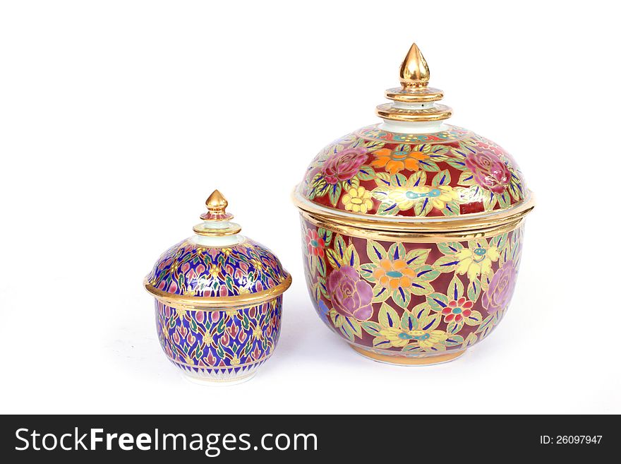 Thai ceramic bowl on white background