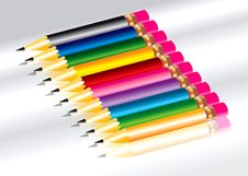 Colorful Pencils In A Row Stock Photos