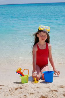 Happy Girl Playing On Island Royalty Free Stock Image Happy Girl Playing On Island Royalty Free Stock Image