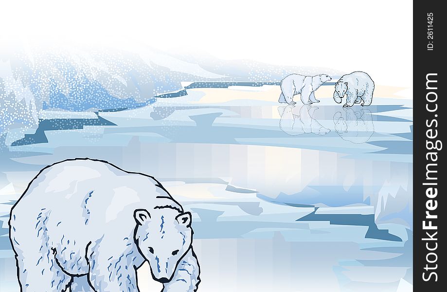 Illustration of  polar bear on ice flow