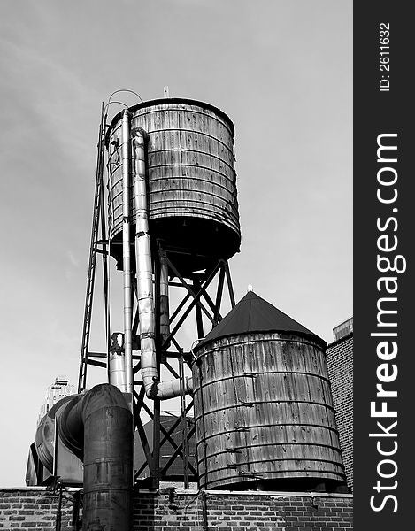 Water tanks on hotel roof in new york. Water tanks on hotel roof in new york