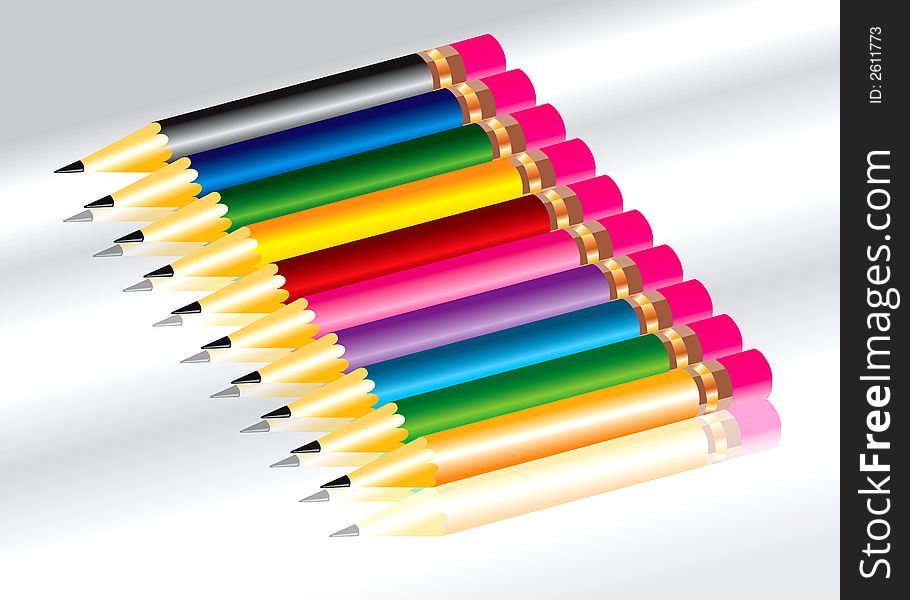 Illustration of Colorful pencils in a row