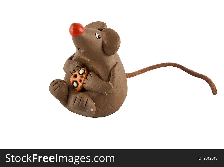 Ceramic statuette of mouse holding a chunk of cheese. Ceramic statuette of mouse holding a chunk of cheese