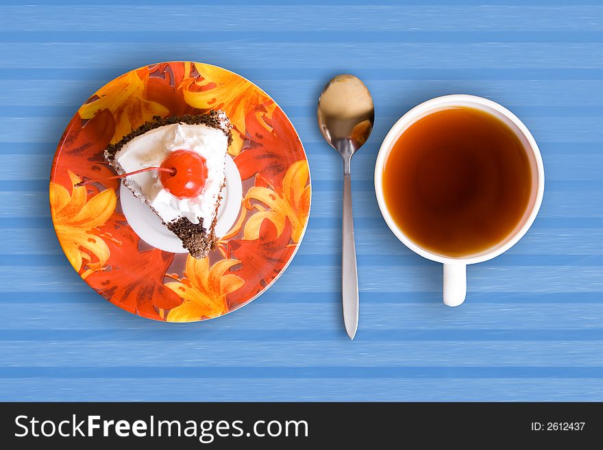 Tea cup and cake. File contained clipping path.