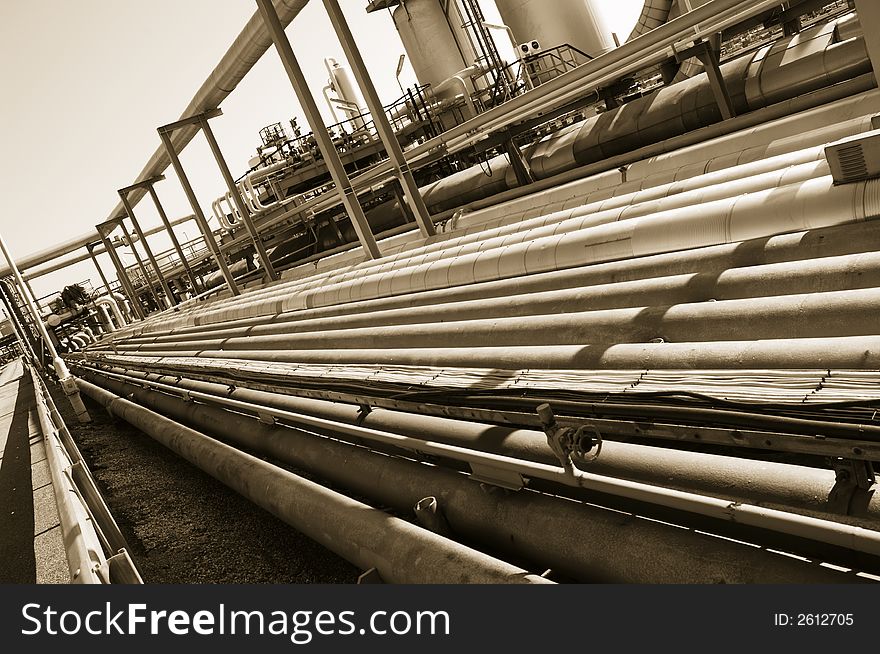 Pipelines concept in a brownish toning. Pipelines concept in a brownish toning