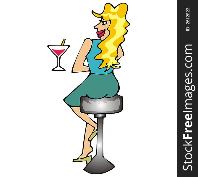 Art illustration: girl seated in a bar