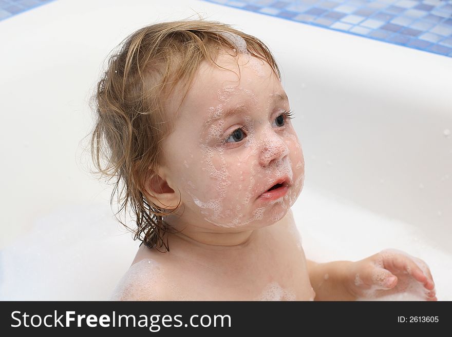 Baby in the bath with bubble