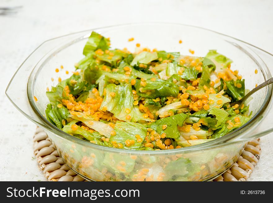 Healthy pottage salad served on a table