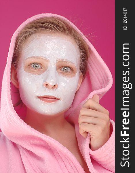 Refreshing mask to the face and beautiful woman. Refreshing mask to the face and beautiful woman