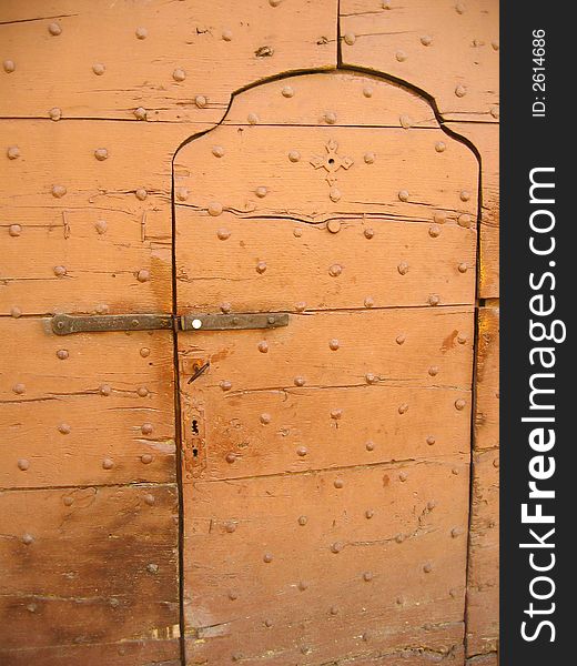 Medieval wooden door as entry for castle. Medieval wooden door as entry for castle