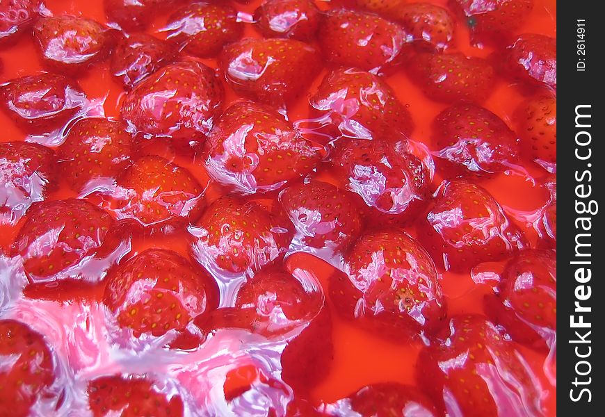 Close-up of fresh strawberry jelly cake