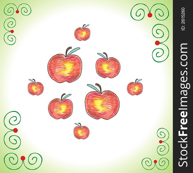 Illustration of apples on green gradient background