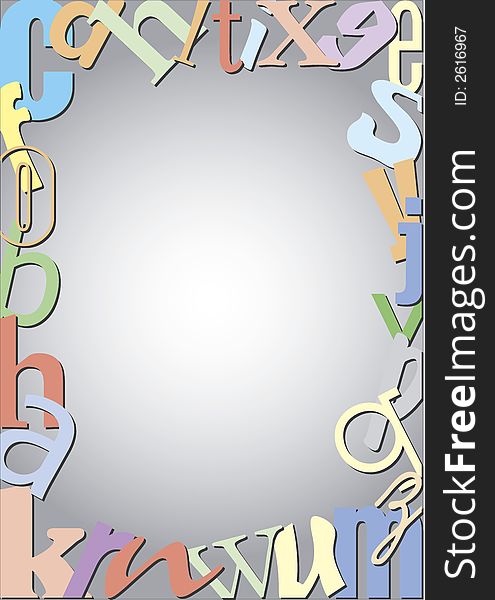 Multicolored alphabet in different typefaces in front of a gradient background. This file is also available as Illustrator-File