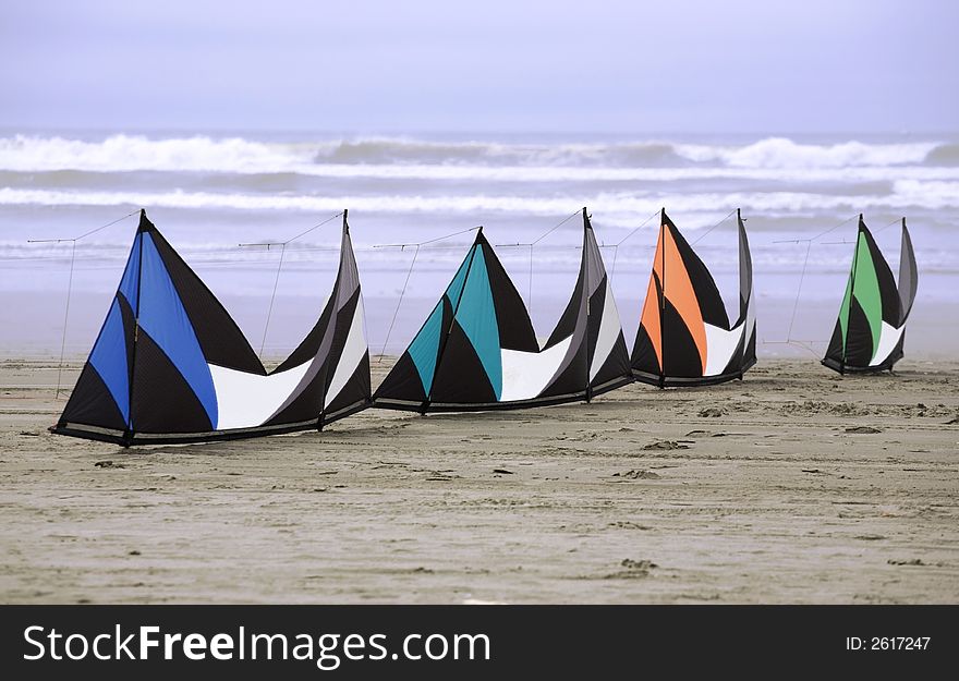 Colorful kites on the beach