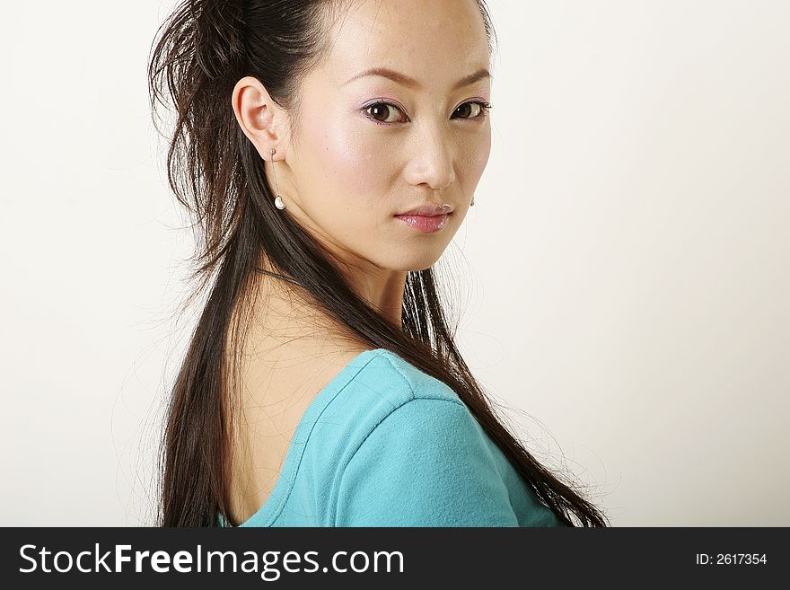 Modern Chinese girl in blue T-shirt