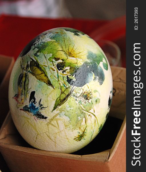 Ostrich egg painting on the table