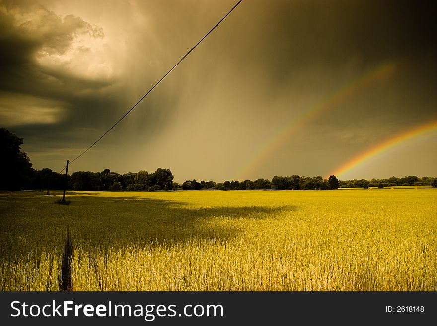 Double rainbow in Poland, after the storm. Double rainbow in Poland, after the storm