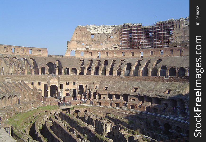 The Colosseum, famous ancient ampitheater in Rome, Italy. Unesco World Heritage site.