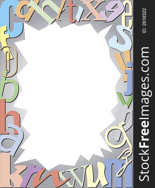 A useful frame of colored letters in different typefaces and a white frame in the middle to fill with advertisement, text etc. This file is also available as Illustrator-File. A useful frame of colored letters in different typefaces and a white frame in the middle to fill with advertisement, text etc. This file is also available as Illustrator-File