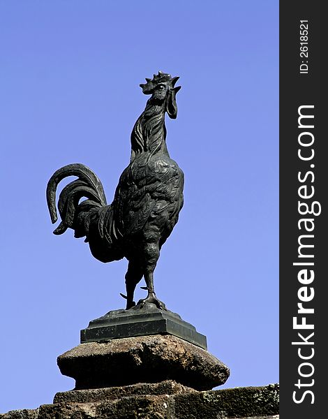 Sculptured cock on blue sky. Sculptured cock on blue sky