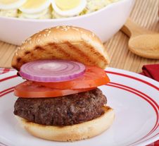 Hamburger On Grilled Bun Royalty Free Stock Photos Hamburger On Grilled Bun Royalty Free Stock Photos