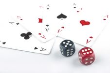 Two Dices With Playing Cards Royalty Free Stock Photos Two Dices With Playing Cards Royalty Free Stock Photos