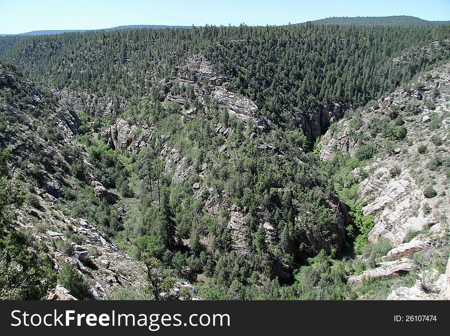 Taken in Walnut Canyon, Arizona, USA, near Flagstaff. Shows the bend in the canyon.