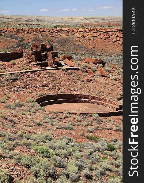 A ruined House in the Wupatki Pueblo site. Native American Indian Dwelling and ball court. In Wupatki National Monument, Arizona, USA