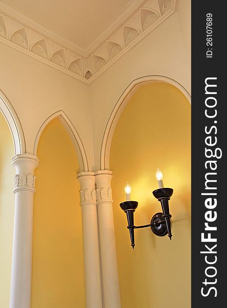 Photo of the interior of whitstable castle orangery showing nice detail to columns and carvings to ceiling. Photo of the interior of whitstable castle orangery showing nice detail to columns and carvings to ceiling.