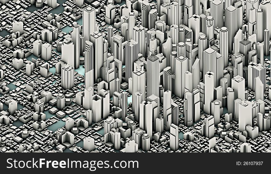 City 3D representation, isometric view