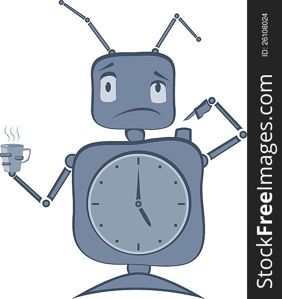 Robot with Alarm Clocks and Cofee. Robot with Alarm Clocks and Cofee