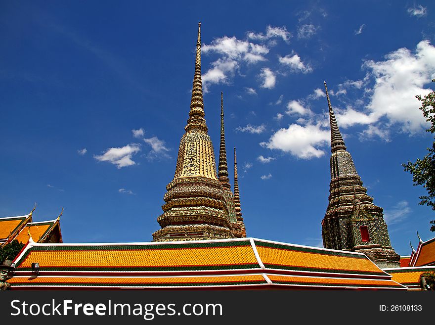 Small white cloud and blue sky at Wat Pho temple with in Bangkok, Thailand