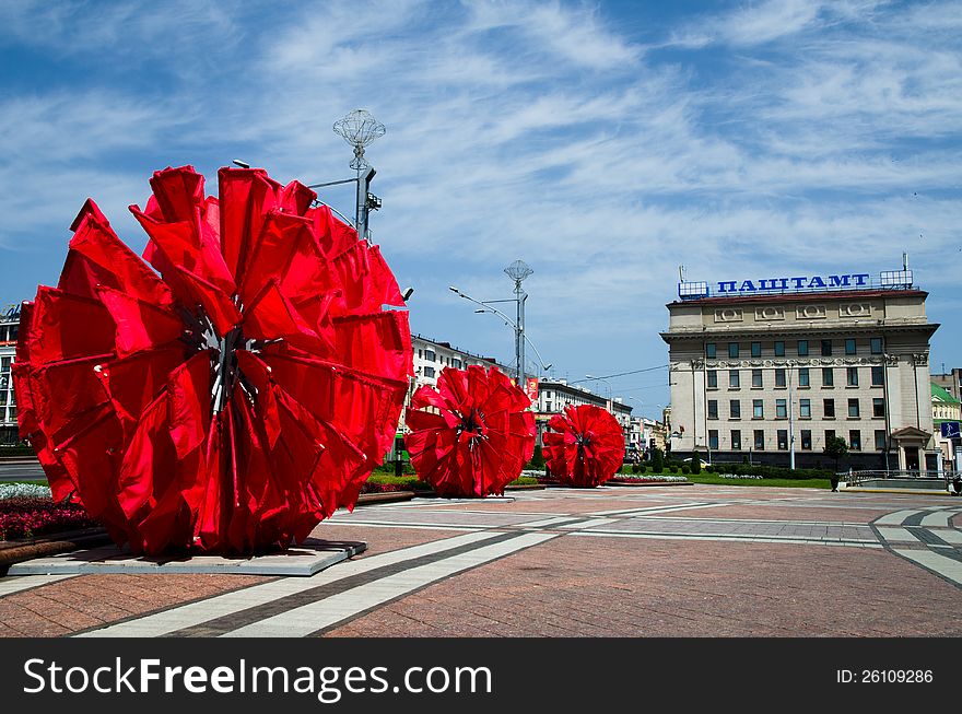 Minsk, Belarus, main city square decorated for Day of Independence of Belarus. Minsk, Belarus, main city square decorated for Day of Independence of Belarus.