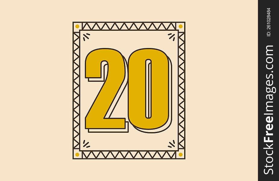 Retro rectangle frame with number 20 on it
