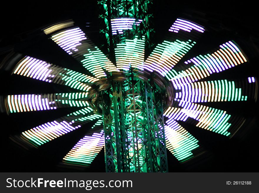 Night photography of a moving carousel