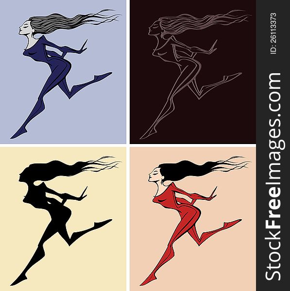 Illustration of a fast running lady. Illustration of a fast running lady