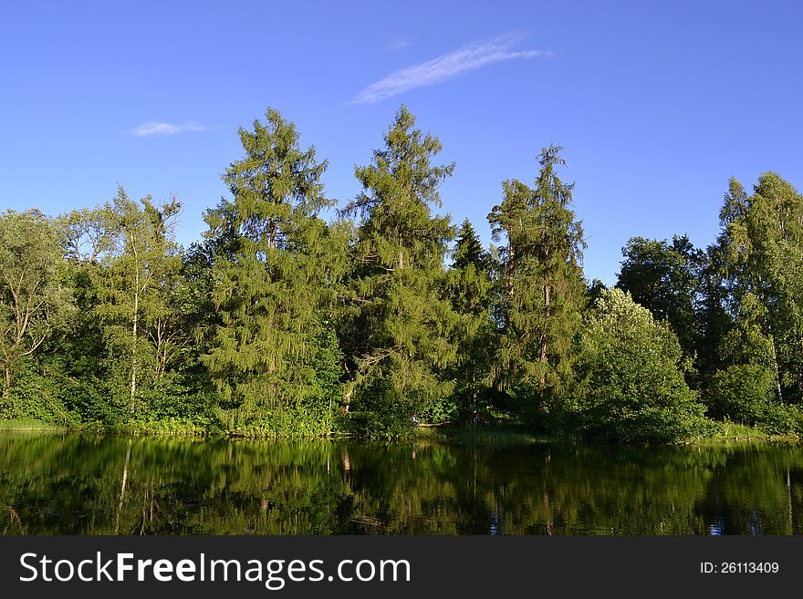 View of Gatchina Park - the suburb of St. Petersburg, Russia, in a summer