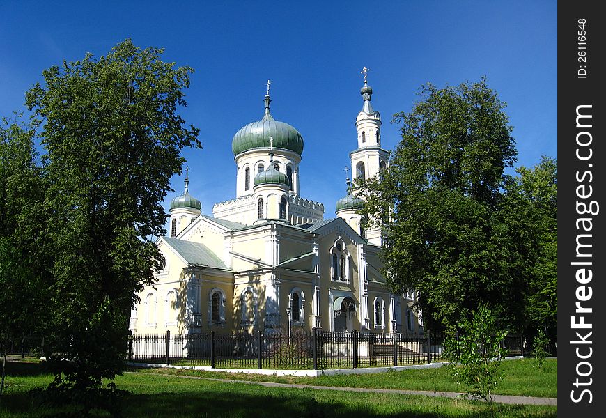 Beautiful church on a background of the blue sky