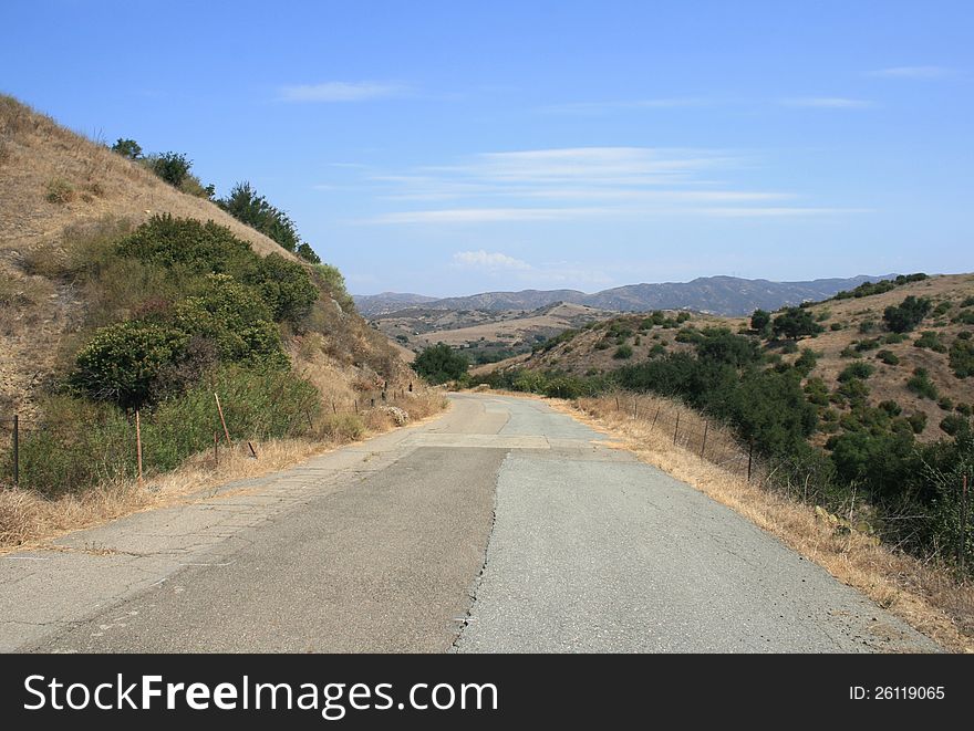 Paved road through a canyon, Orange County, CA. Paved road through a canyon, Orange County, CA