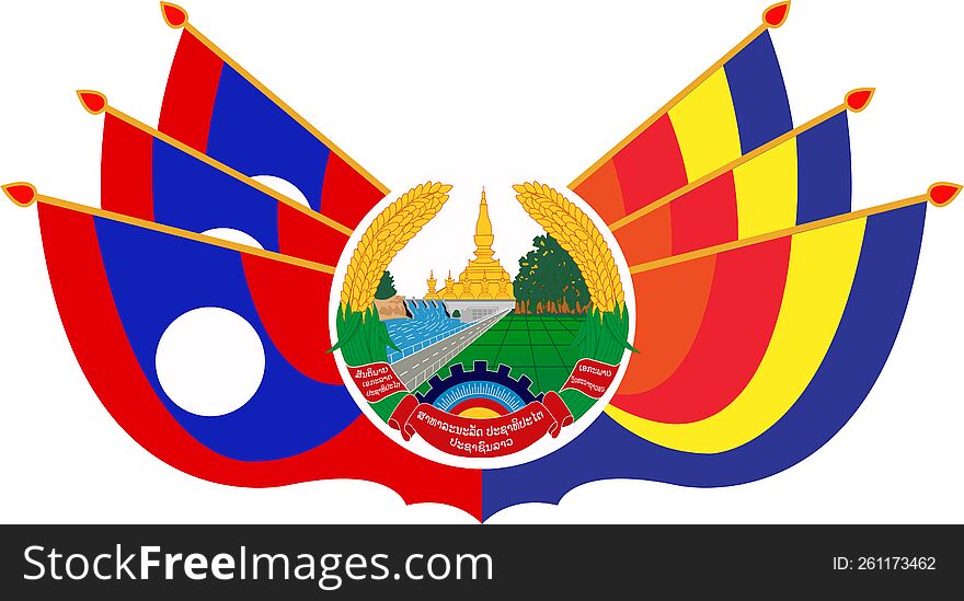 Lao logo flag and Lao Buddhis flag