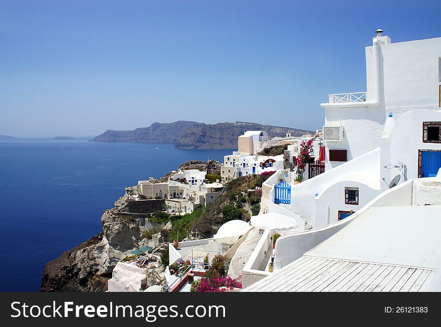 Santorini small white houses and streets