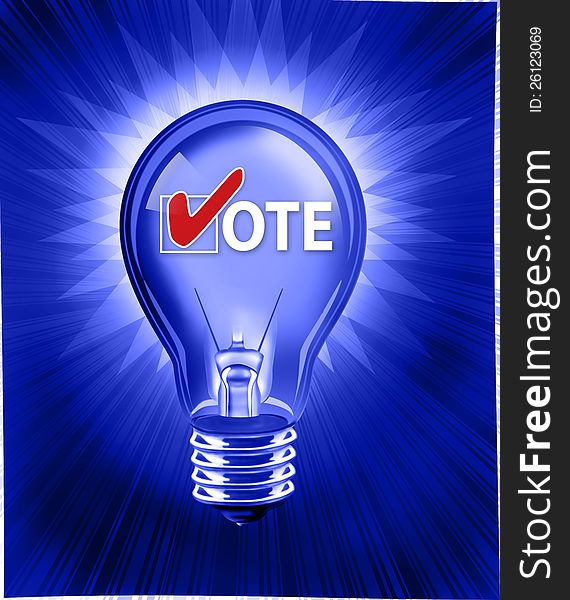 Digital concept of a Good Idea, Vote! Digital illustration of a light bulb on a burst background. Digital concept of a Good Idea, Vote! Digital illustration of a light bulb on a burst background.