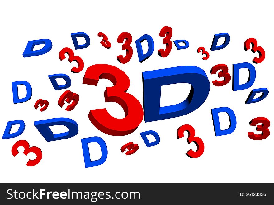 3d words flaying - Cinema 3d - 4D red and blue colors. 3d words flaying - Cinema 3d - 4D red and blue colors