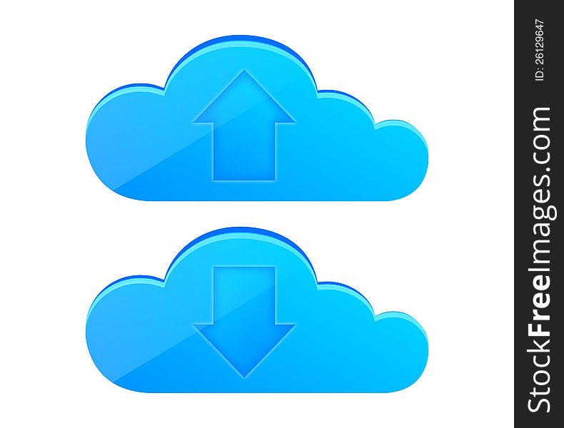 Cloud computing upload and download icons. Cloud computing upload and download icons