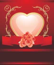 Pink Heart With Blooming Roses. Valentines Card Stock Photo Pink Heart With Blooming Roses. Valentines Card Stock Photo