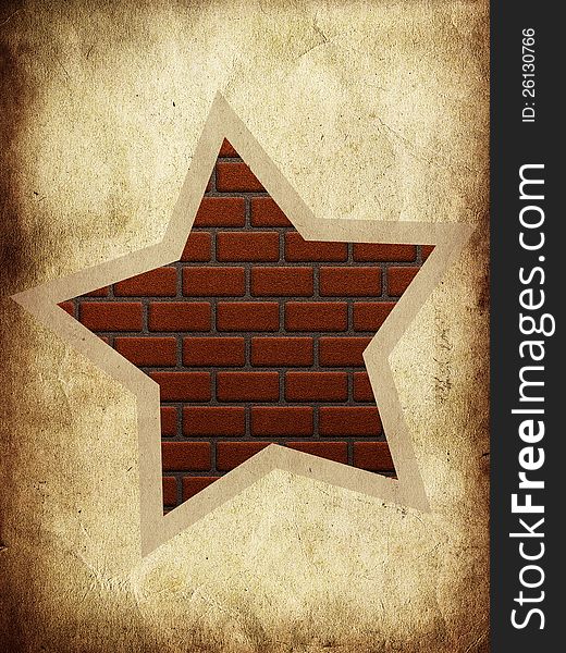 Abstract illustration of brick star on paper background.